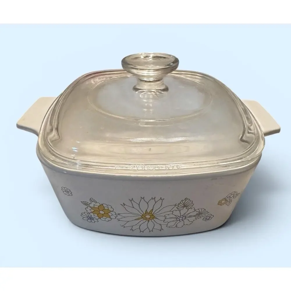 VTG Corning Ware Yellow Daisy Floral Bouquet 1.5 Qt Casserole Dish W Lid
